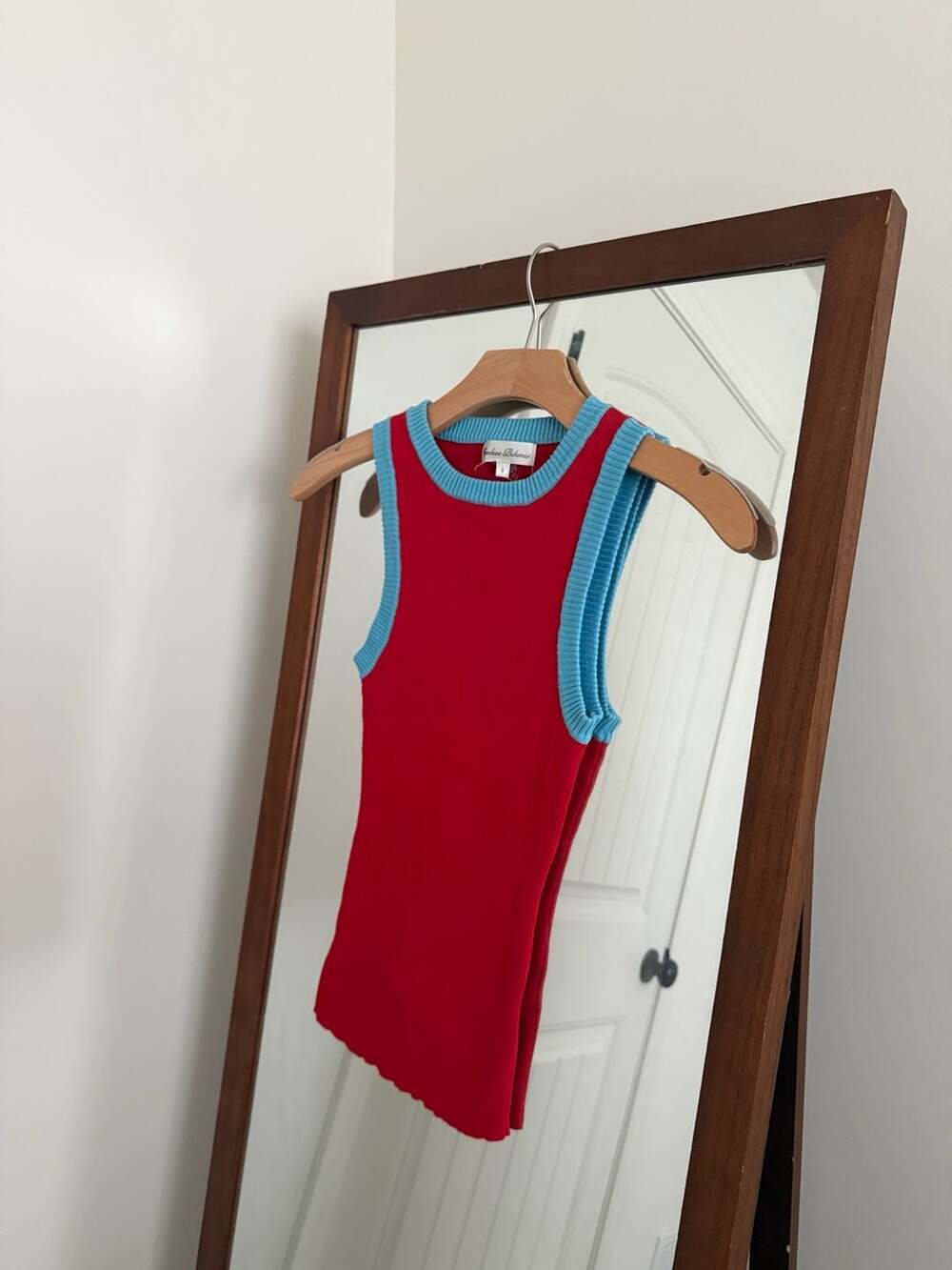 Frankies Bikinis Red and Blue Ribbed Tank Top